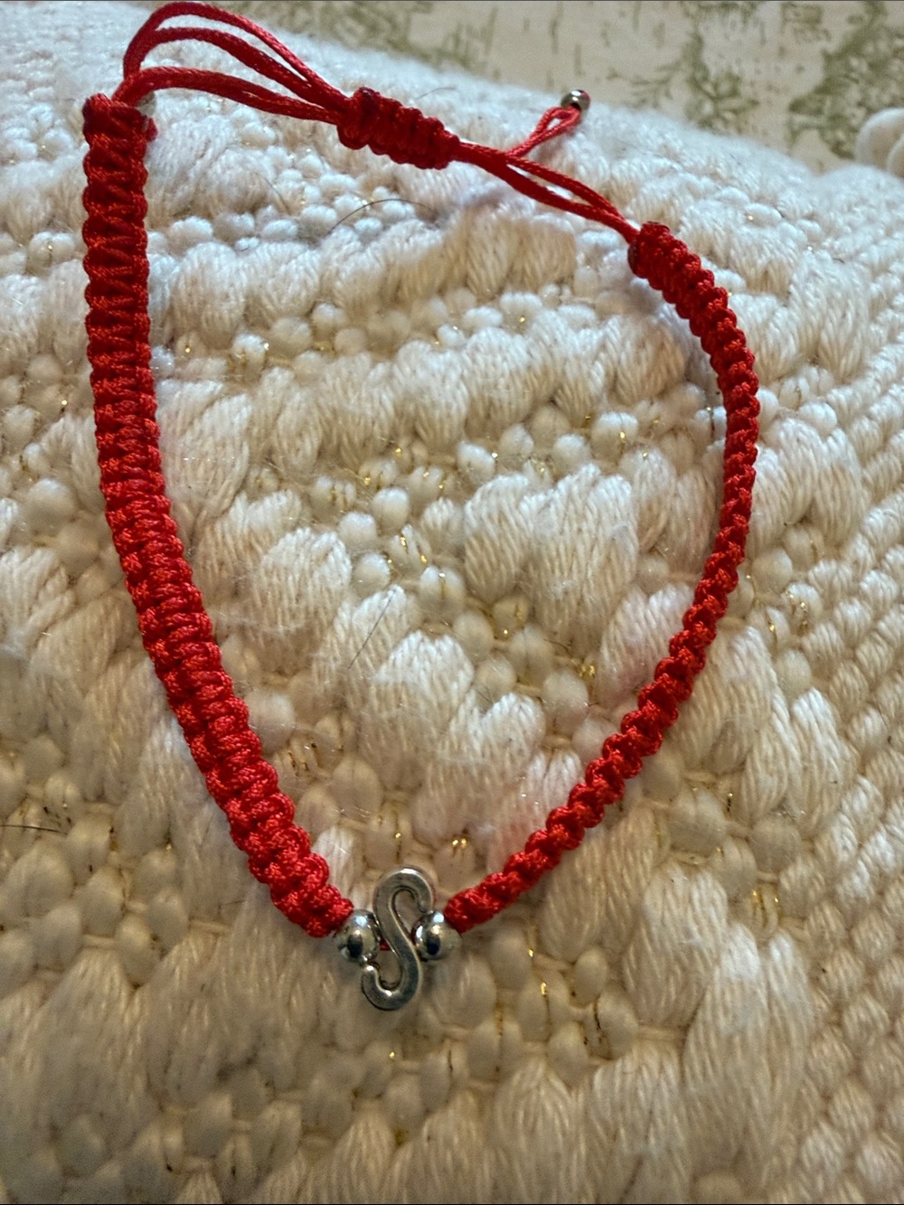 Red Braided String Bracelet with Silver Accent